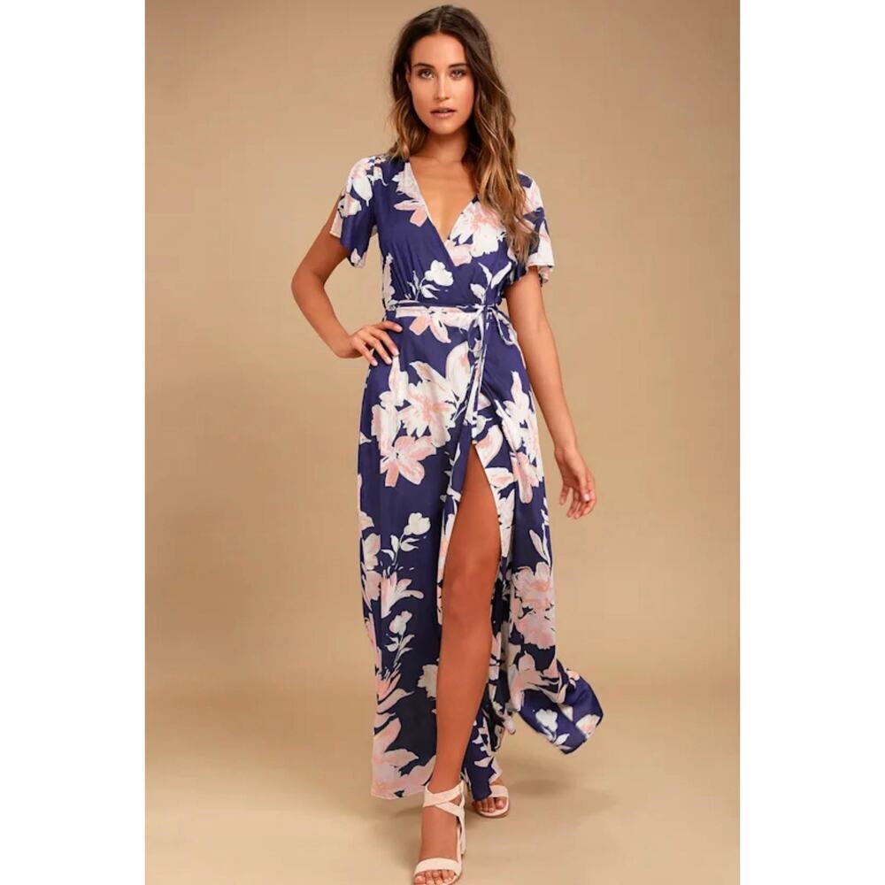 Lulus Azalea Regalia Navy Blue Floral Maxi Dress - Size S